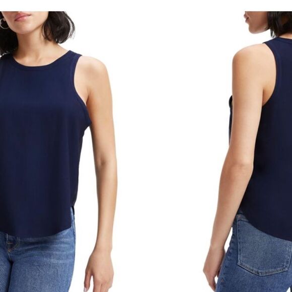 NWT Good American Good Touch Cutaway Woven Tank Navy Blue L - Picture 7 of 13